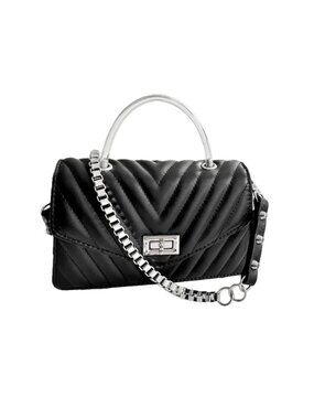 NEW Anna Paola Italian Quilted Black Calfskin Leather Small Shoulder/Hand Bag